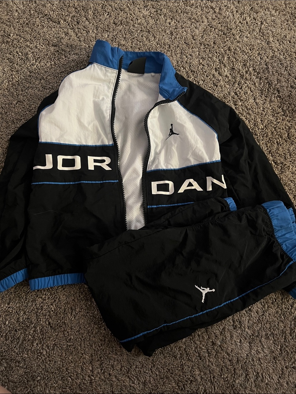 Jordan Black White and Blue Kids Windbreaker Set